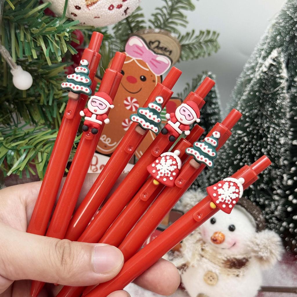 10Pcs Christmas Tree-Themed Retractable Ballpoint Pens - Multicolor Soft Grip Pens with Random Christmas Tree Designs, Fine Point, Ideal for Students