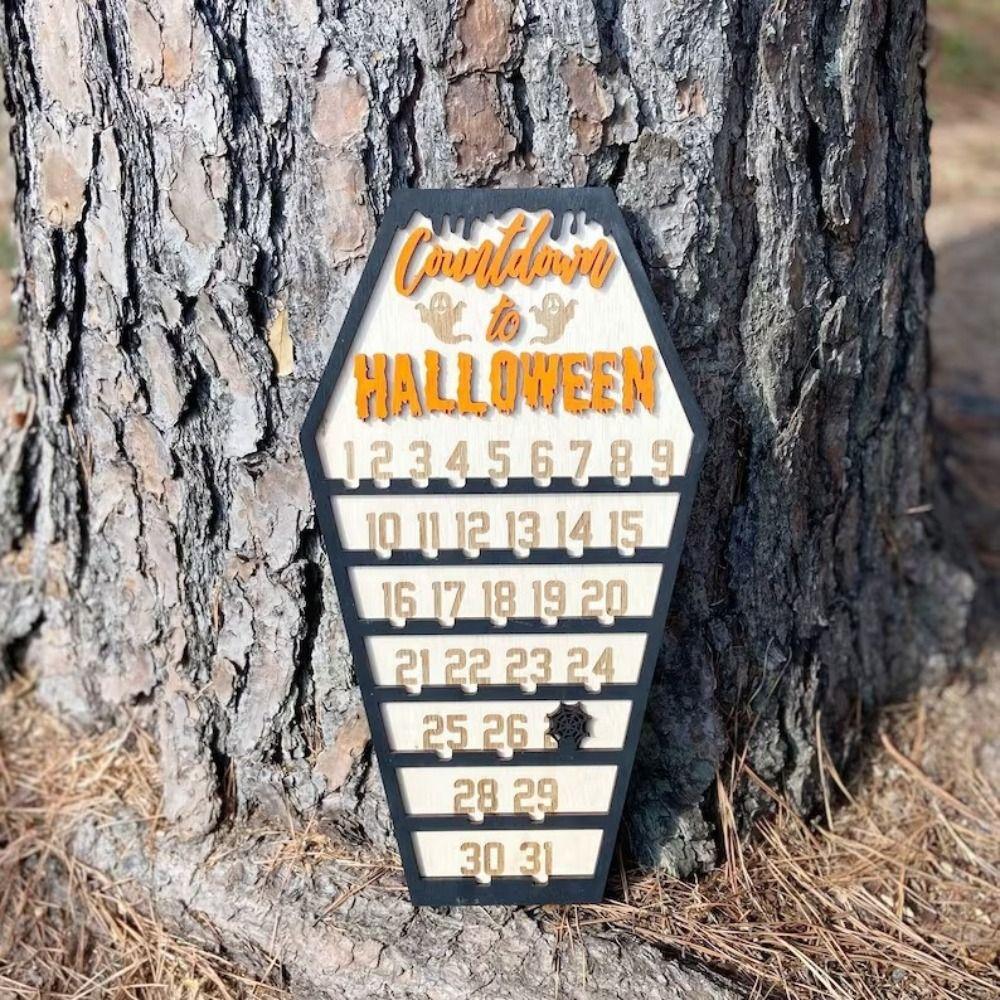 Rectangle Halloween Countdown Calendar Wooden Wooden  Calendar Ornaments  Haunted House
