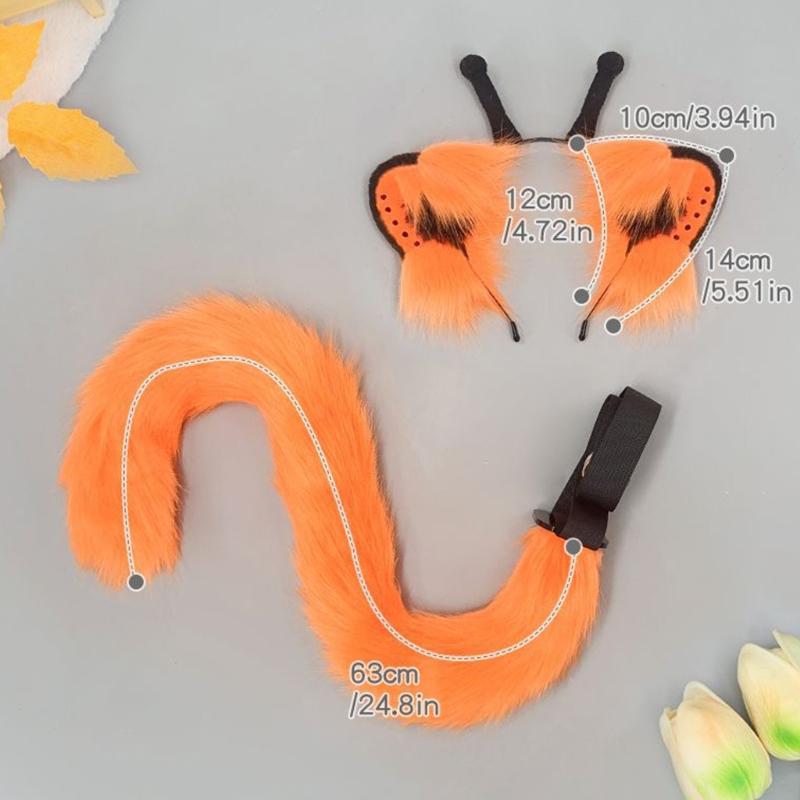 Furry Faux Furs Cats Ears Headbands Foxes Tail Animal Cosplay Costume Plush Alien Creature Costume Accessory for Roleplay Looks, Cosplay Gatherings,