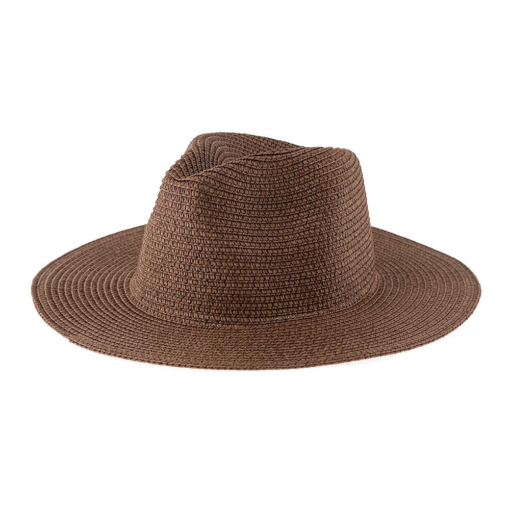 Straw Hat Solid Color Straw Top Hat Women, Seaside Beach Sunshade Sun Protection Panama Jazz Hat