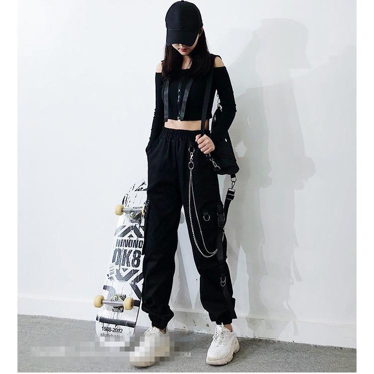Women's Hip Hop Ankle-Tie Cargo Pants - Trendy Straight-Leg Loose Fit for Spring/Autumn