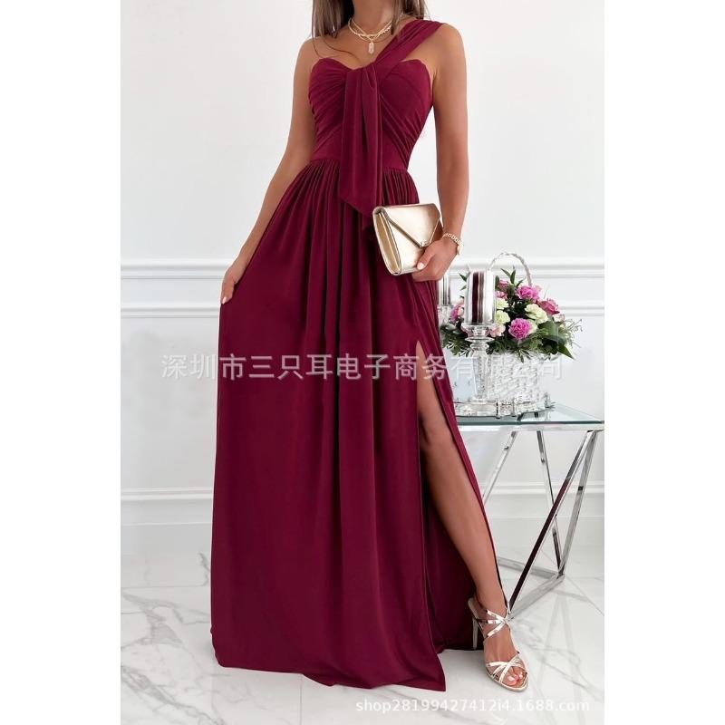 Wish summer simple sleeveless offtheshoulder hem split dress women