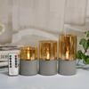3pcs Glass Flameless Candles Battery Operated Flickering LED Pillar Candle Marbling Fake Wax with Timer for Home