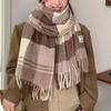 Windproof Plaid Wool Scarf Long Tessel Men Scarf Casual Winter Cashmere Scarf  Female