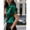 Elegant Satin Short Sleeve Shirt With Chest Pockets