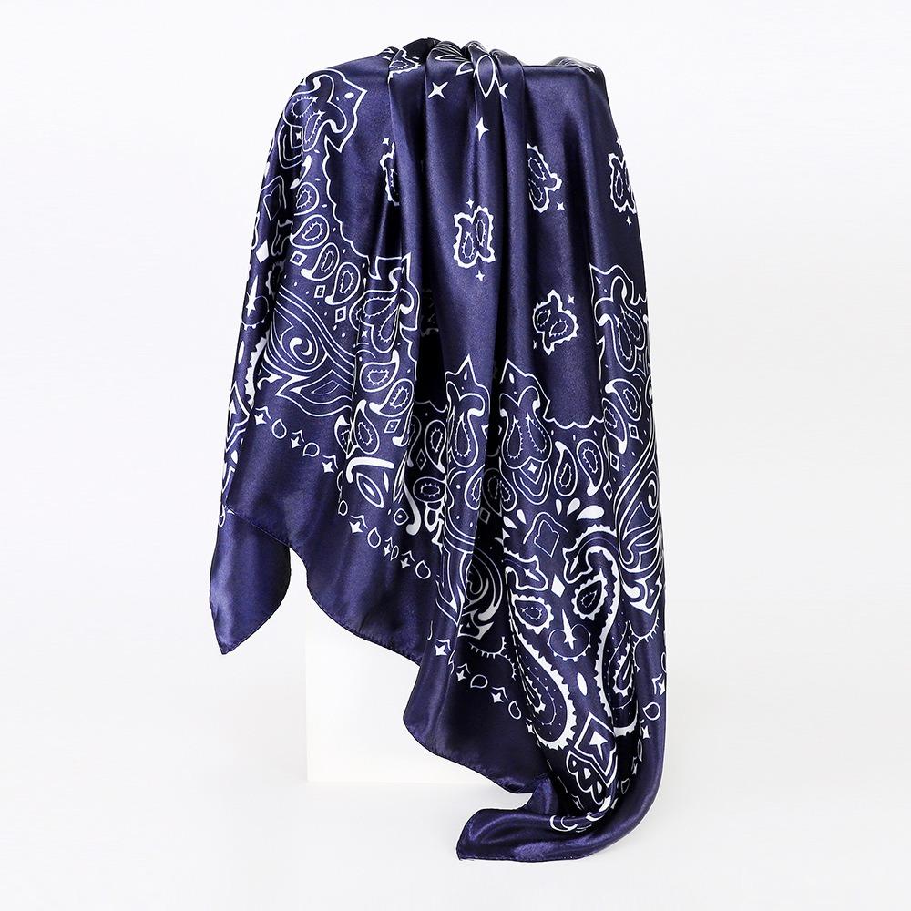

New Luxury Print Imitation Silk Square Scarf Thin Paisley Headkercheif Hijab Foulard Bandana Vintage Hair Scarf Headband Women синій