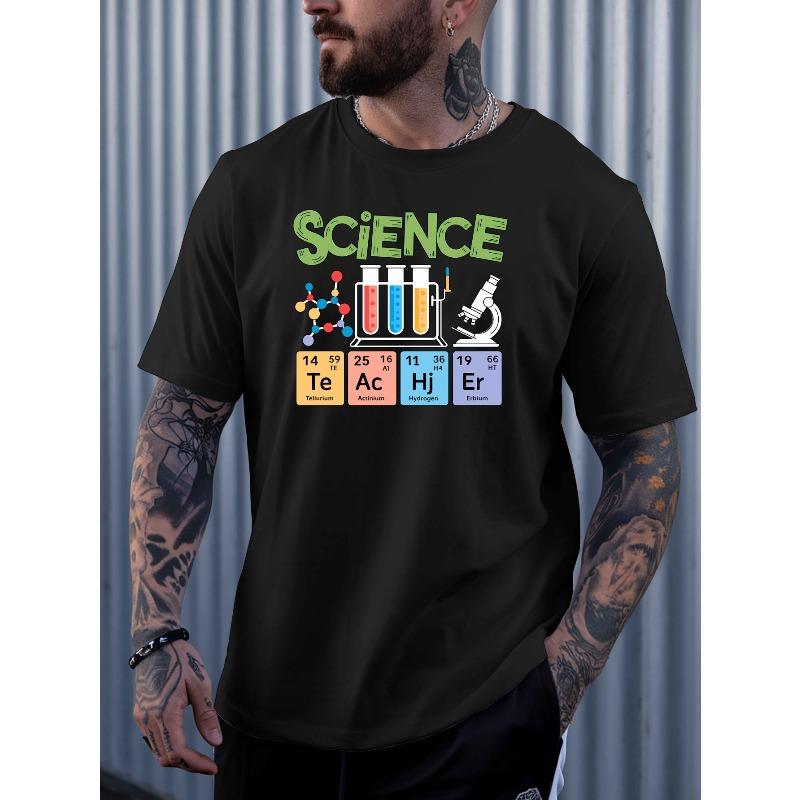European Sizes Men's Science-Themed Short Sleeve T-Shirt - Chemistry & Physics Print - Breathable Round Neck Casual Summer Tee