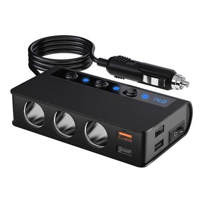Auto-Steckdosen-Feuerzeug-Splitter, 180 W QC 3.0-Autoladegerät 12 V/24 V mit 3 Steckdosen, max. 6,6 A, 4-Port-Schnelllade-USB, unabhängigen Schaltern und Spannungsanzeige
