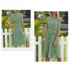Women Polka Dot Print Midi Dress Crewneck Short Sleeve A-line Dress with Belt Summer