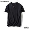 Men's Plus Size Summer Cotton-Linen V-Neck Loose Fit Short Sleeve T-Shirt