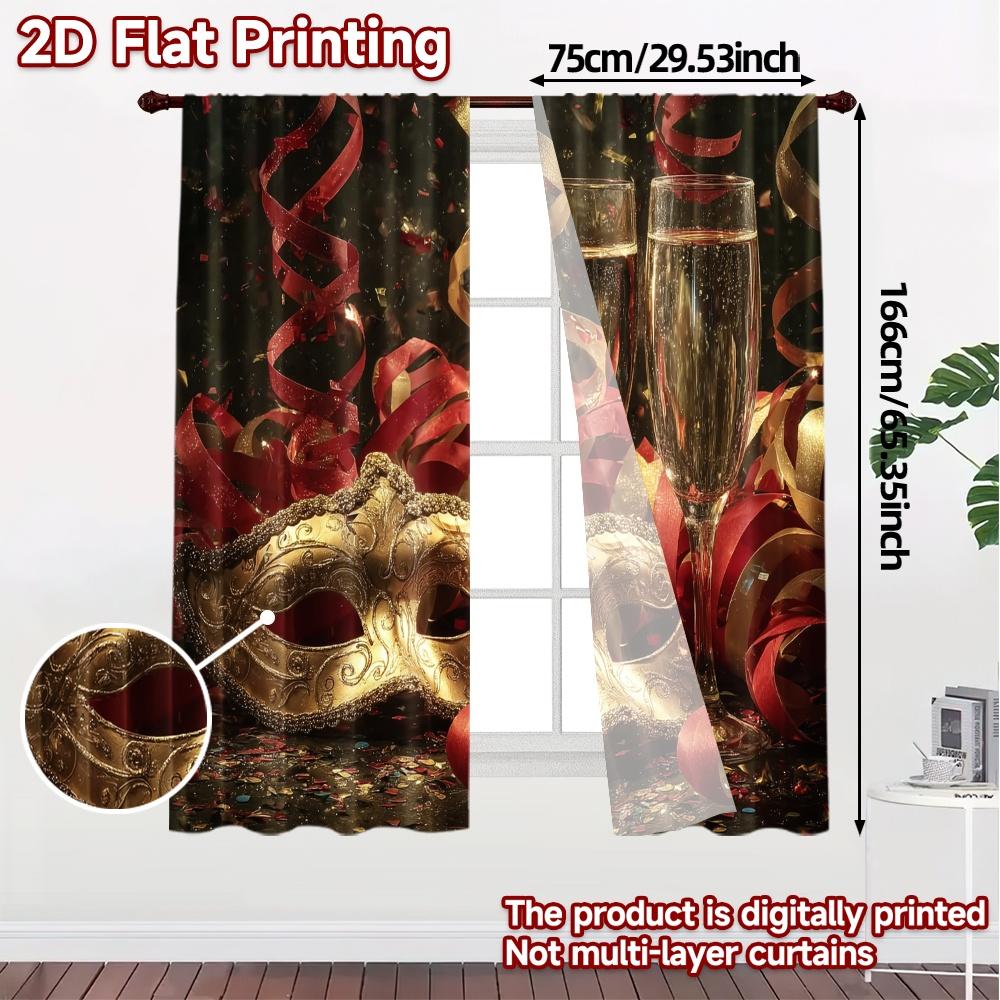 2pcs, 2D FLAT PRINTING Curtains (Without Rod) Festive Masquerade Light Filtering Chic Curtains Versatile Polyester Fabric