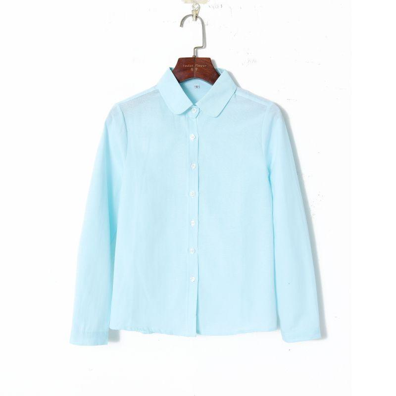 

Омолаживающая осенняя милая рубашка свободного кроя с отложным воротником и однобортной застежкой Lake Blue S