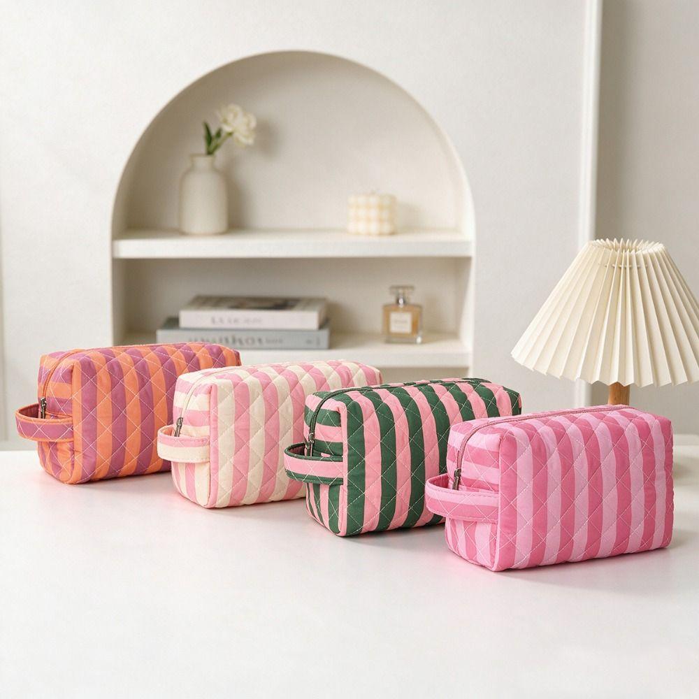 Striped Cosmetic Bag Large Capacity Travel Pouch Reusable Toiletry Pouch Daily Use