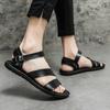 Men Roman Sandals Black White Leather Gladiator Sandals Outdoor Summer Roman Sandals for Men Peep Toe Open Toe Beach Shoes