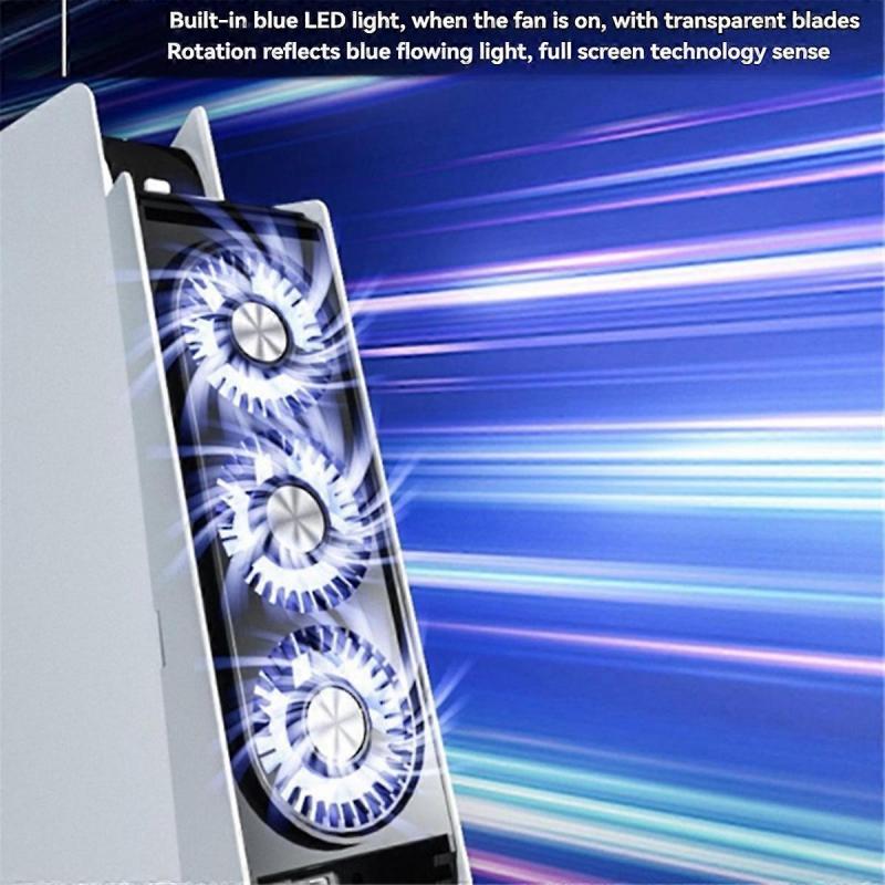 For PS5 Cooling Fan Quiet Cooler Fan LED Light USB3.0 Hubs for Playstation 5 Disc Digital Edition Co