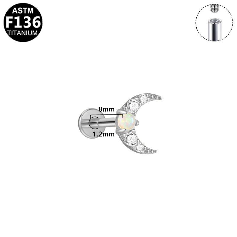 Titanium F136 Moon Threaded Cartilage Stud Earrings - Trendy European  American High-End Fashion