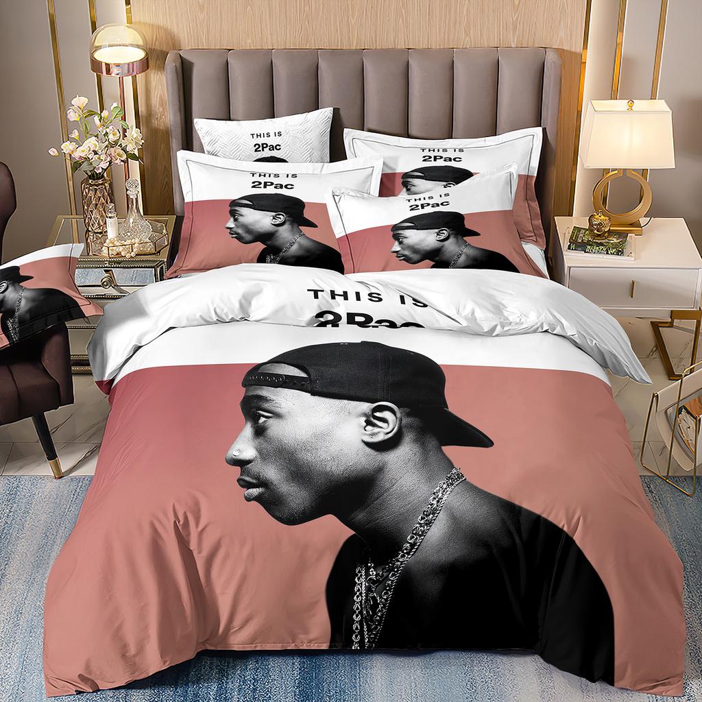 3D-Druck-Bettwäsche-Set mit Rapper 2Pac und Tupac (Doppel-, Einzel- und Kingsize-Bettbezug, Bettdecke, Kissenbezug) für Jungen, Mädchen und Erwachsene