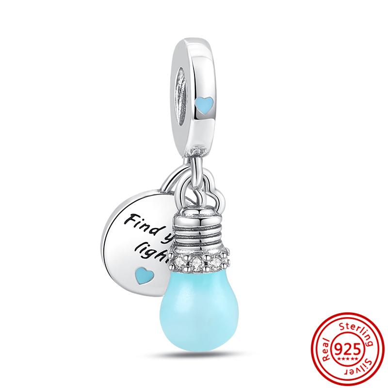 925 Silver Mom Series Luminous Bulb Balloon Anniversary Pendant Bead Fit Original  Charm Bracelet DIY Jewelry Accessories