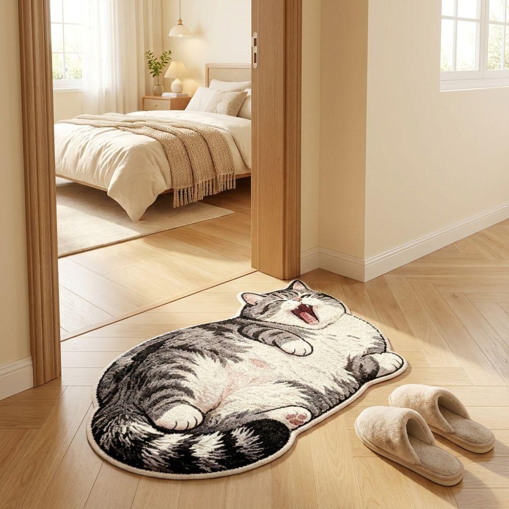 Non-Slip Home Decor Carpet 2D Cartoon Carpet Soft Cat-Shaped Area Rug  Bedrooms