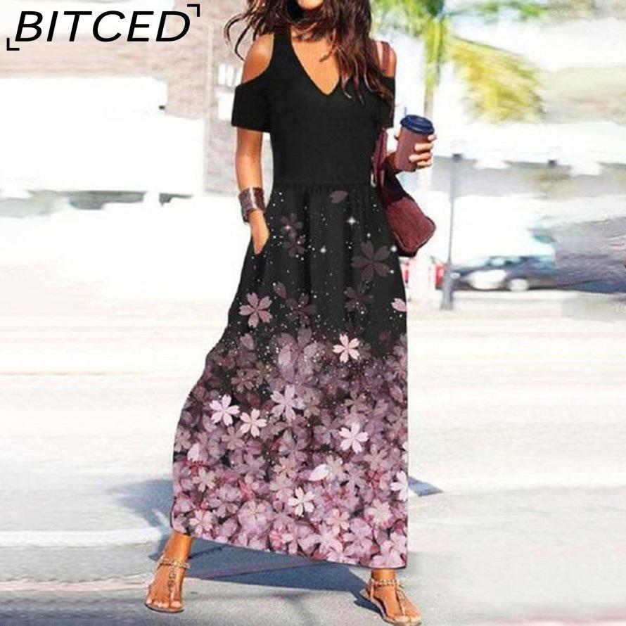 BITCED Women s Floral Ombré Positioned Print V-Neck Off-the-Shoulder Dress S