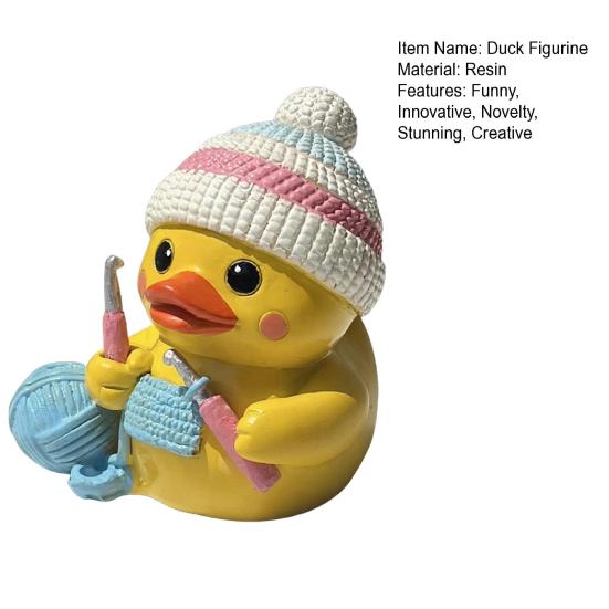 Funny Duck Figurine Small Resin Crocheting Duck Statue Collectible Tabletop Ornament for Desk Bookshelf Car Dashboard Decor