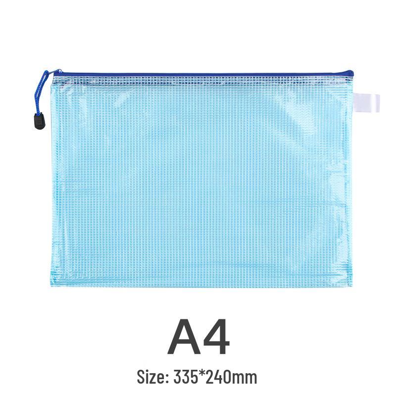 A4 Waterproof Mesh Zipper File Bag - Transparent, PVC, Handheld, Office & Student Stationery.