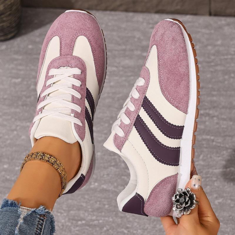 Women's Large Size Leather Color-Block Breathable Casual Shoes Flat Light Sports Single Shoes Running Shoes