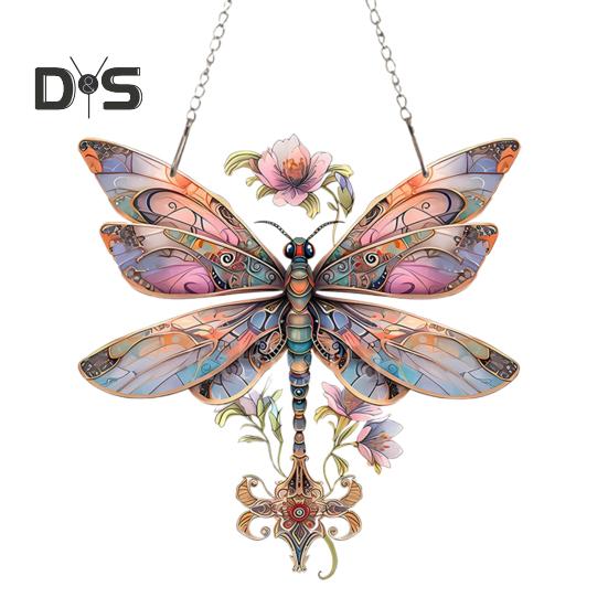 

Акриловый подвесной орнамент в виде стрекозы, ловец солнца, красочный ловец солнца на окно с металлическими цепями для декора крыльца дома и сада 15x15cm