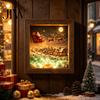 Winter Birthday Present Christmas Snowy Night Light Picture Frame, Vintage Wooden Frame 3D Mini Retro Wood Photo Landscape Lamp, Desktop Atmosphere