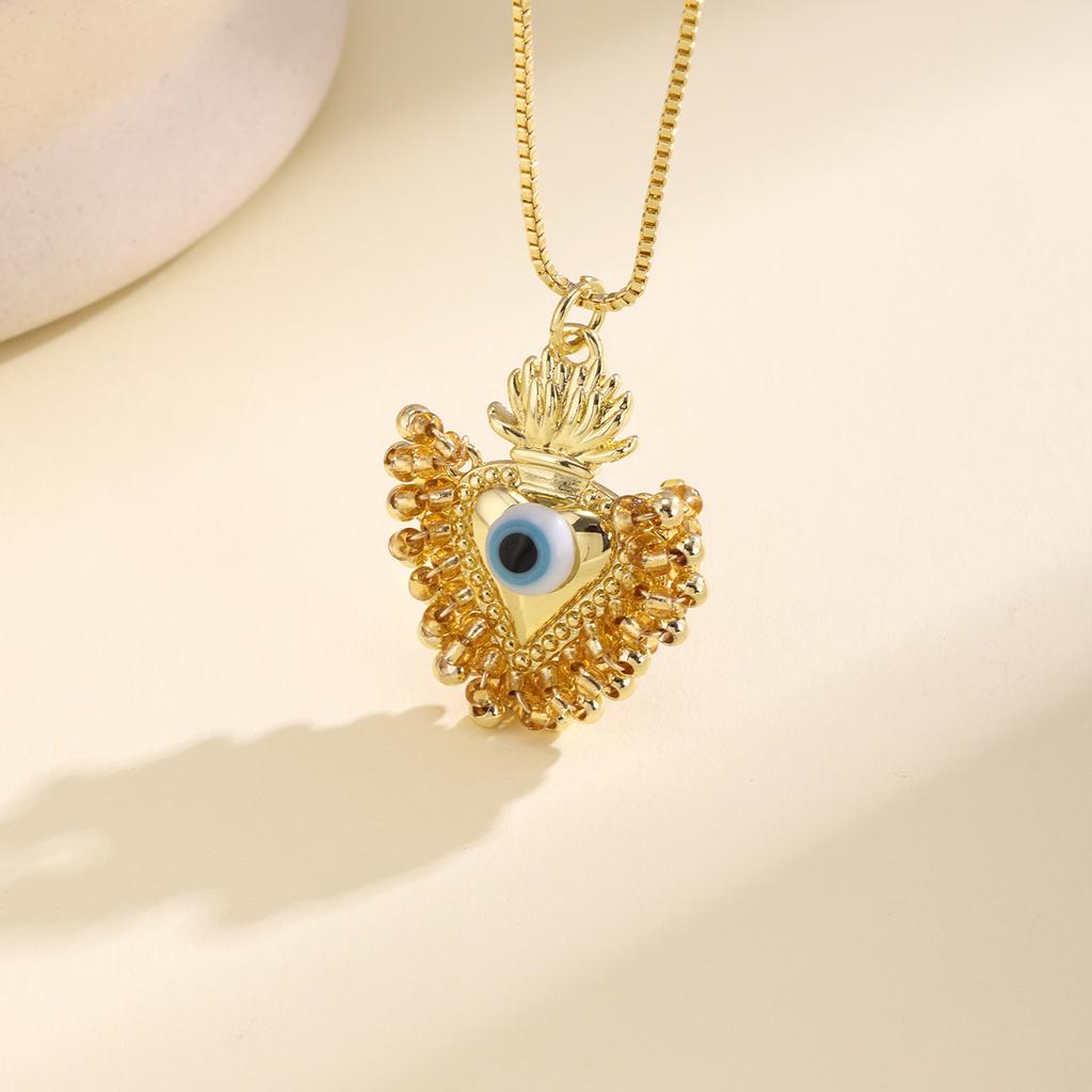 Nidin Sacred Heart Evil Eye Necklace Women Colorful Beaded Pendant Chain Choker Boho Style Lucky Protection Jewelry Wholesale