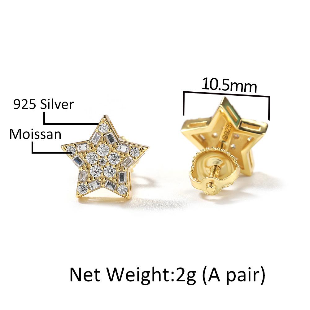 Fashion Minimalist Star Stud Earrings, Silver Set Brilliant Moissanite Pentagram Ear Jewelry, Sparkling Upscale Unisex Street Ear Studs