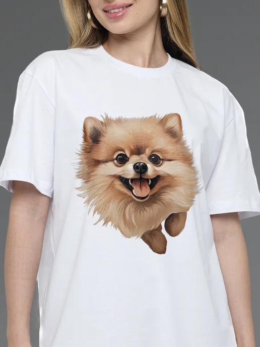 Summer T-shirt with a Spitz dog print S