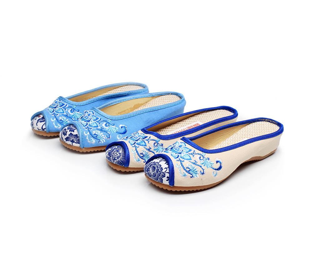 Floral Embroidered Summer Flat Slippers for Women