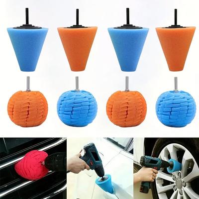 Automotive Hub Polishing Sponge Pad Kit Drill Polishing Pads Metal Cone Polishing Ball Rim Cleaning Car Care Detailing Tools