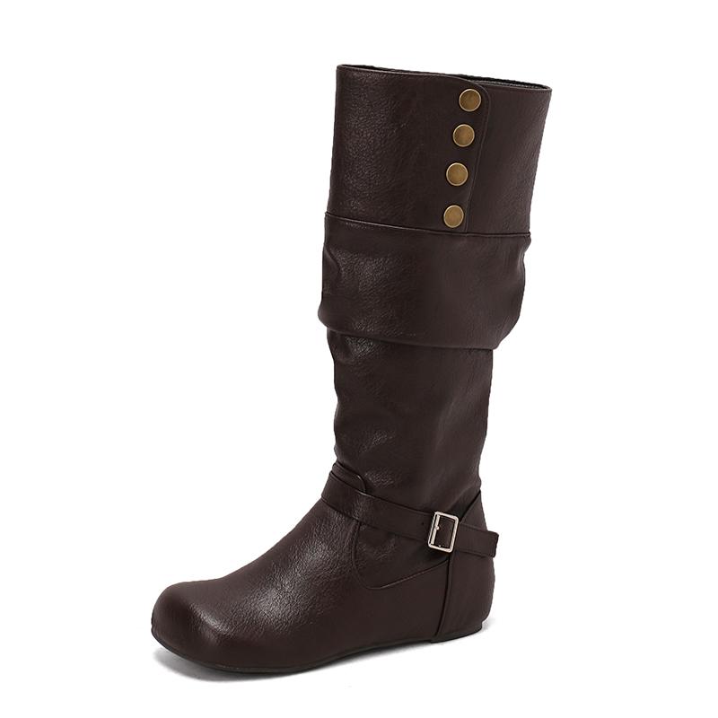 Women's flat-bottomed casual boots autumn and winter new inner height increase solid color large size medium boots