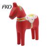 Vintage Scandinavian Horse Ornament Hand Painted Dala Trojan Figurine, Solid Wood Ethnic Pattern Wooden Statue, Rustic Decorative Tabletop