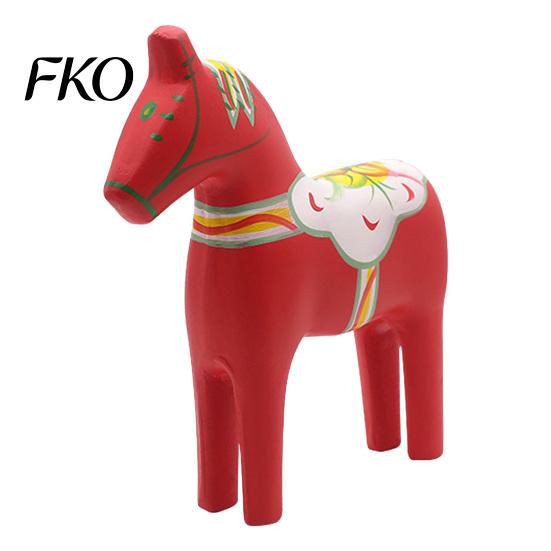 Vintage Scandinavian Horse Ornament Hand Painted Dala Trojan Figurine, Solid Wood Ethnic Pattern Wooden Statue, Rustic Decorative Tabletop