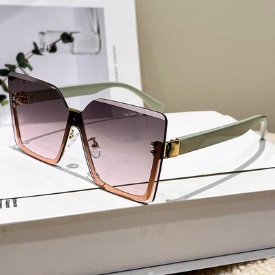 New European And American Style Rimless Metal Sunglasses Fashion Retro Big Square Women's Sunglasses Gradient Lens Anti-UV UV400