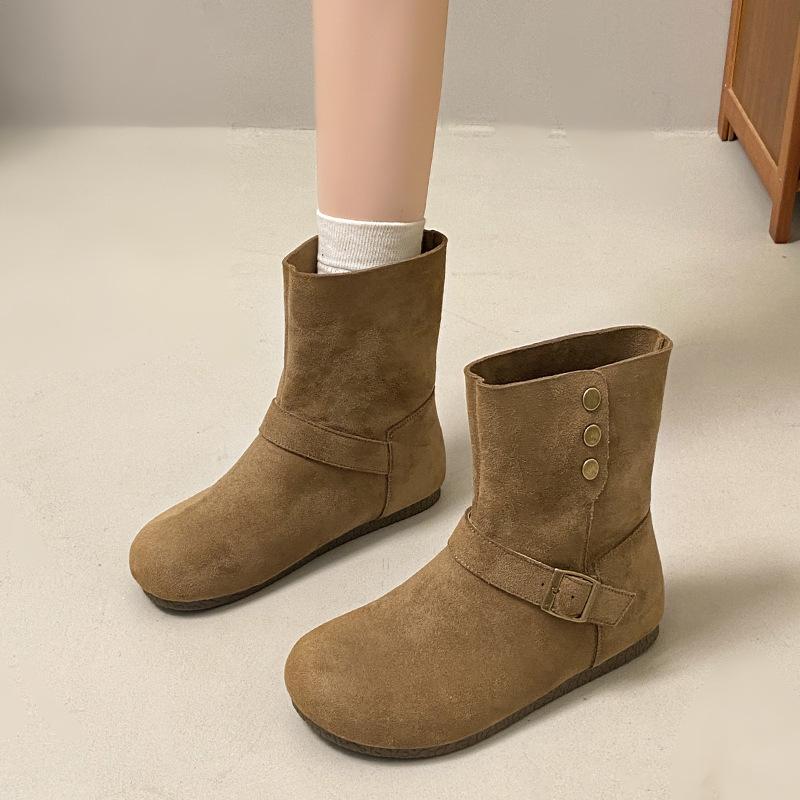 Fleece Martin Boots Women's Autumn and Winter Cotton Boots Junior High School Students Middle and Older Children Girls Small Boots