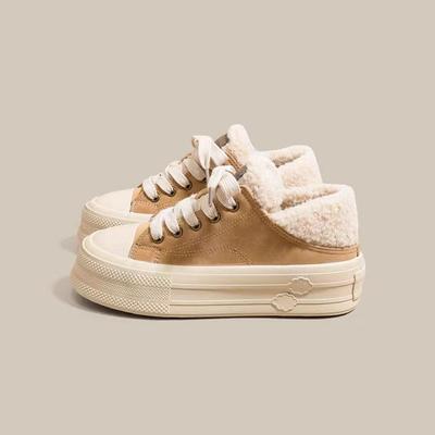 Winter Niche Warm Design Two Wear Board Women's Shoes Velvet Casual Fashion Sports White Shoes Two Cotton Women's Shoes