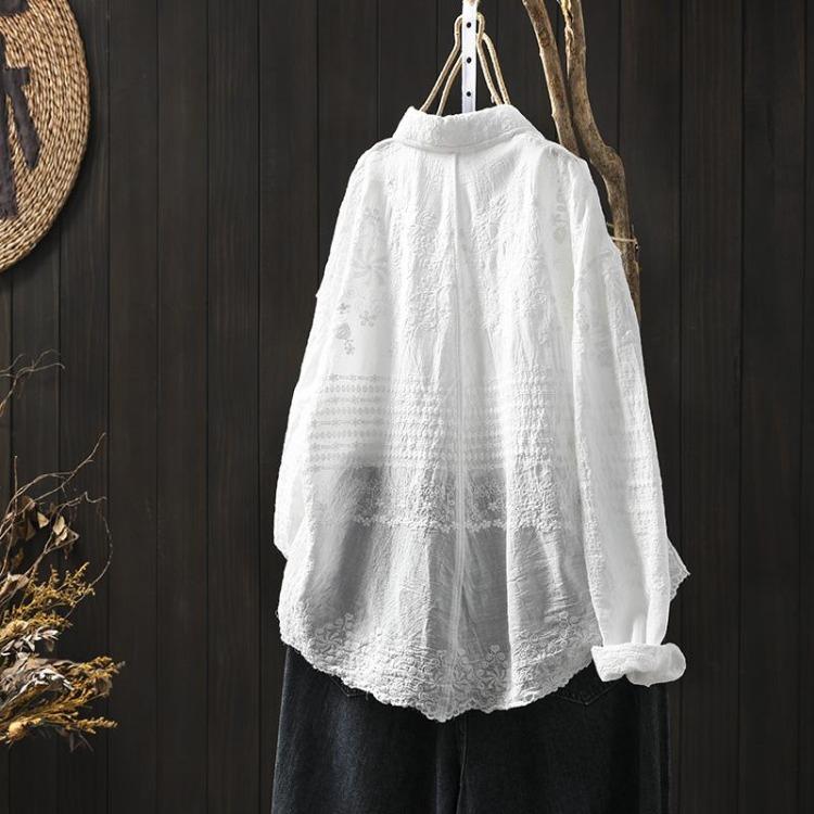 New Spring Fashion Lace Blouse Women Long Sleeve Casual Loose Basic Tops White Tee Shirt