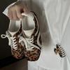Damen Retro Leopard Print Sneaker - Herbst/Winter 2025 Schnürschuh Quadratische Zehenpartie Lässige Ballerinas in Braun