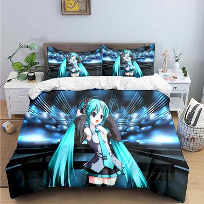 Dibujos Animados Kawaii Cantante Virtual H-Hatsune-Miku Juegos de Cama Juego de Suministros para la Cama Funda Nórdica Juego de Colcha Juego de Ropa de Cama Regalo