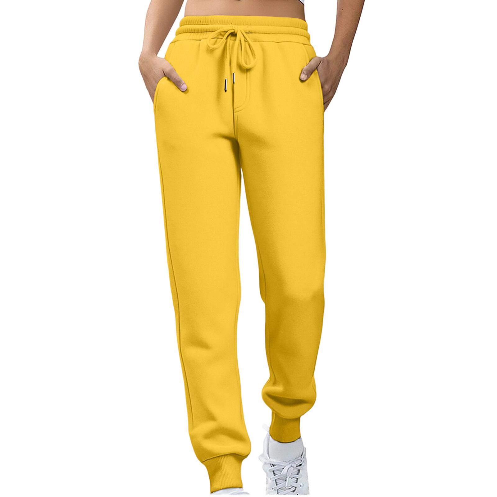 

Ladies Fashionable Solid Color Straight Leg Pants With High Waist Drawstring Pockets And Elastic Waist Casual Pants XL жёлтый