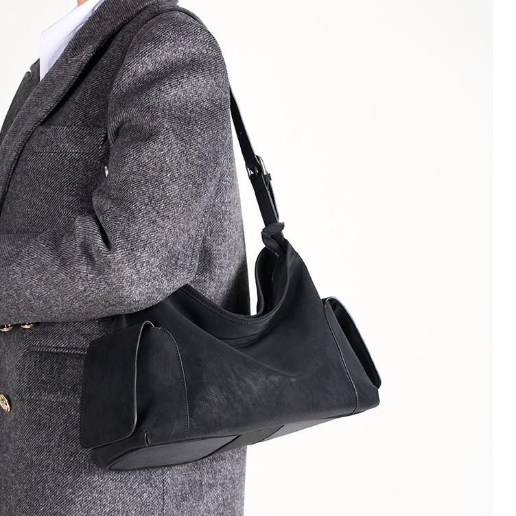 Fur pearlescent vegetable tanned leather Xiaoyao hobo bag retro large capacity one-shoulder crossbody bag female niche commuter tote bag