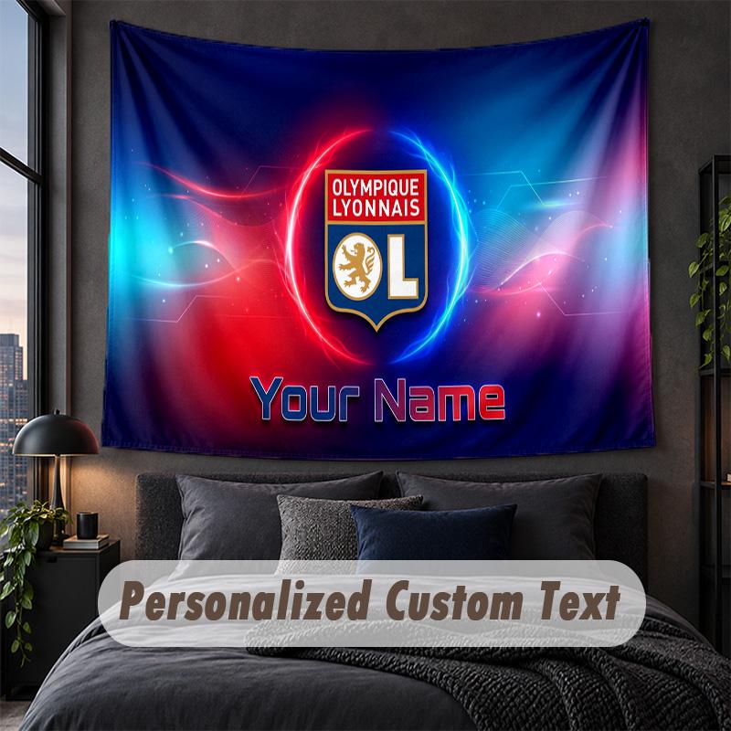 Custom Name Text Tapestry,Lyon FC Decorative Wall Hanging, Background Tapestry For Home Bedroom