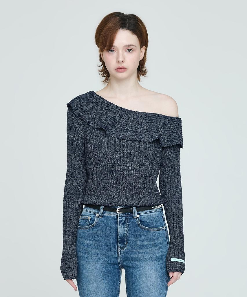 INSTANTFUNK Frill Off-Shoulder Knit - Blue