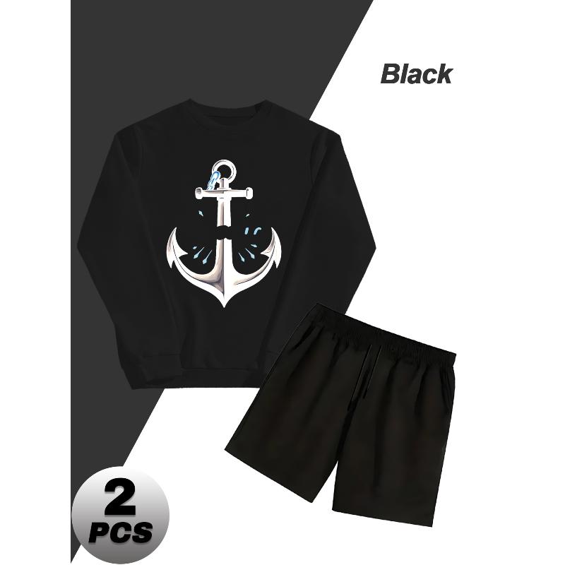 

Men s Crew Neck Polyester Sweatshirt and Shorts Comfy Gym Lounge XXL чорний