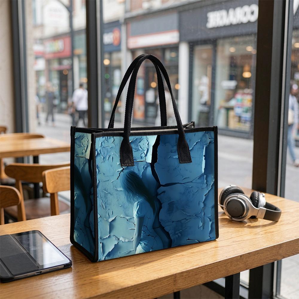 Fashion Blue Art Printed Tote Bag Large Capacity Casual Daily Handbag for Women Outdoor Travel Shopping Use