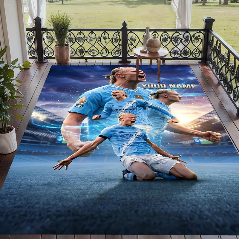 Custom Text Printed Rug Erling Haaland Non Slip Floor Carpet For Home Room Decor